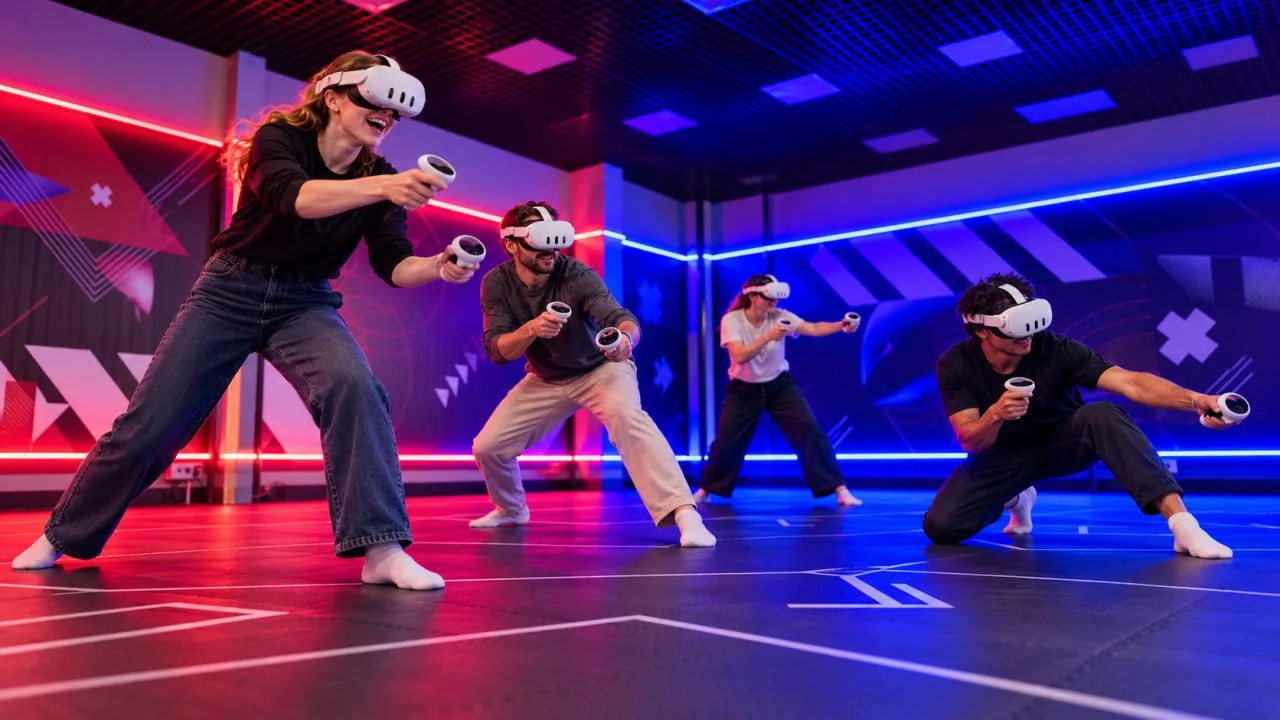 Иллюстрация: коллеги играют в VR на арене